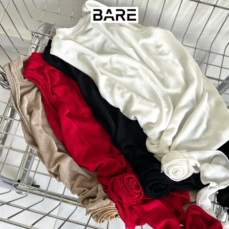 BARE.Y2K_Áo Thun Sát Nách Đính Hoa Có Lớp Lót Chất Dệt Nhũ_A275 Nữ Women Top Thun Voi Cotton Jean Cổ Tròn Ong Voan 4