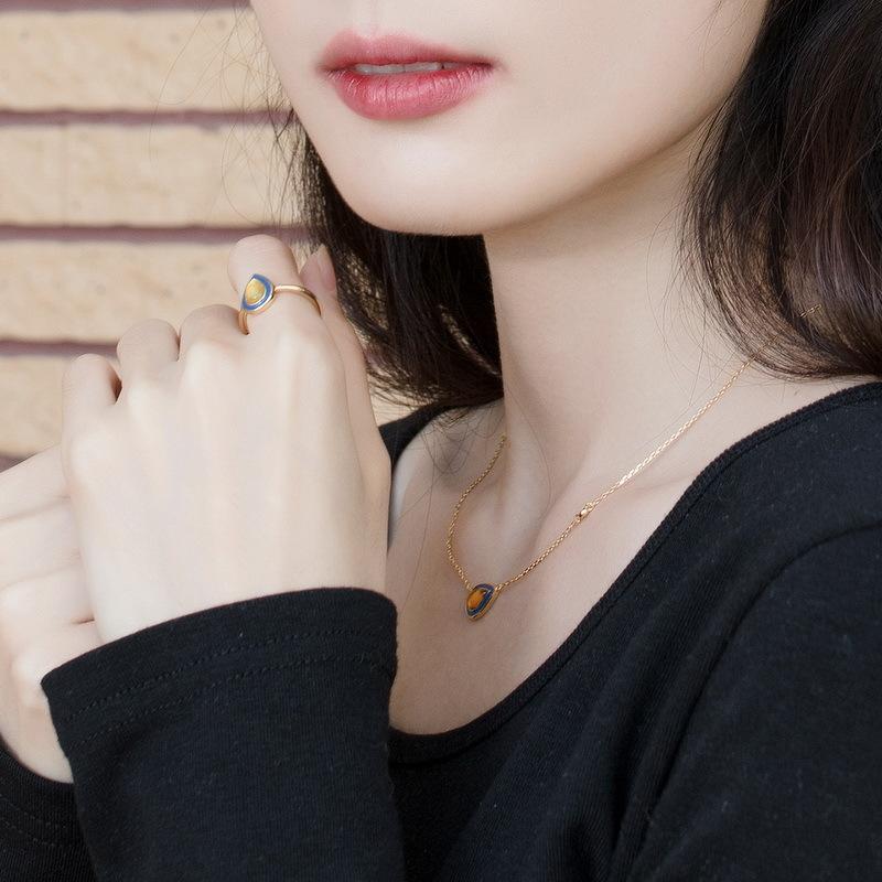 Trang Sức, Thiết Kế Sang Trọng Giá Cả Phải Chăng, Phong Cách Cổ Điển, Hình Giọt Nước Tráng Men, Dát Hổ Phách Tự Nhiên, Dành Cho Nữ, Mạ Bạc S925 4