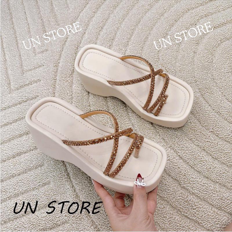 USD031 Dép đế xuồng xỏ ngón xoàn chéo đính đá lấp lánh Nhung Nữ Sandal DéP Shoes Jean Len