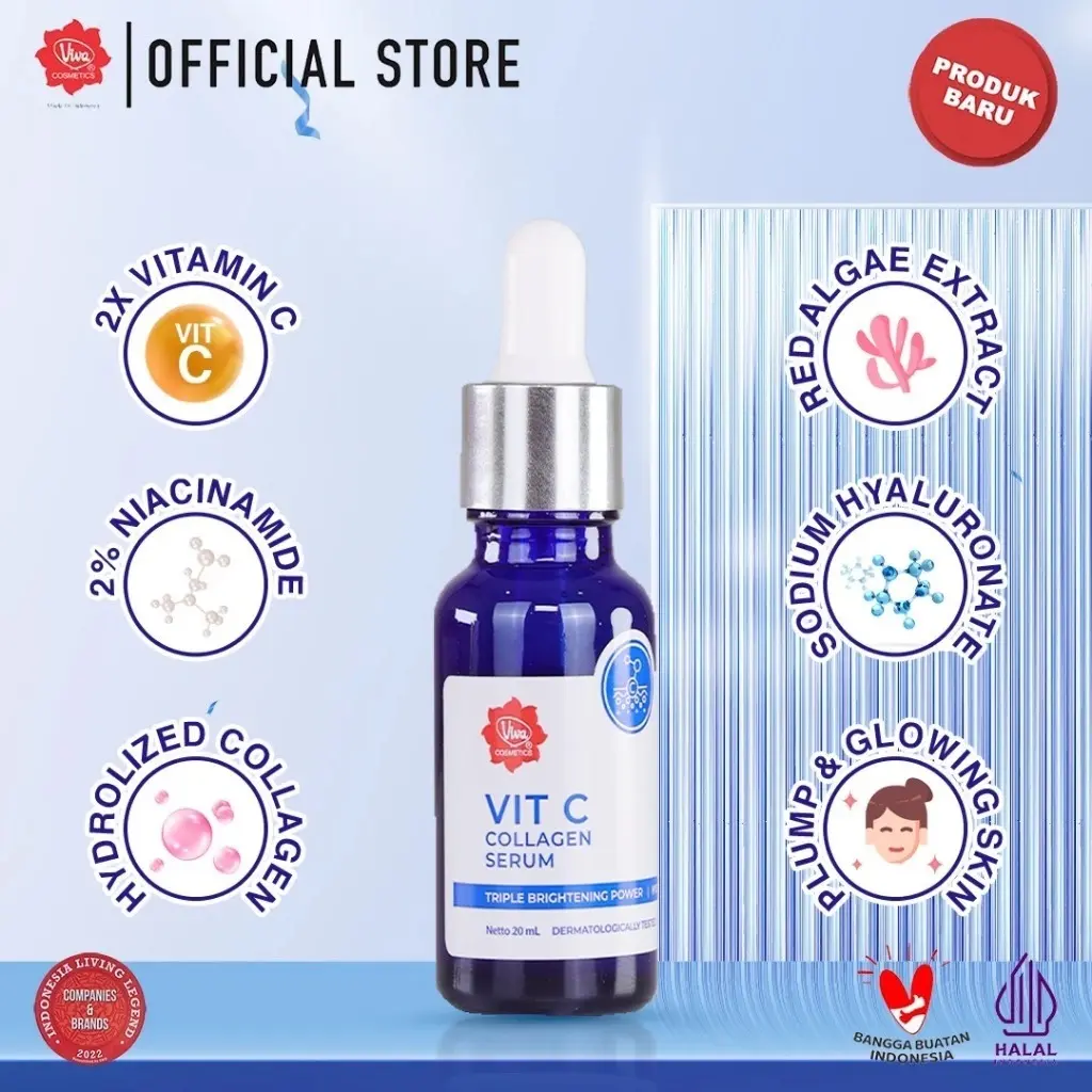 Viva Vitamin C Collagen Serum with Triple Brightening Power, 2% Vitamin C, 2% Niacinamide, & Sodium Hyaluronate - 20ml