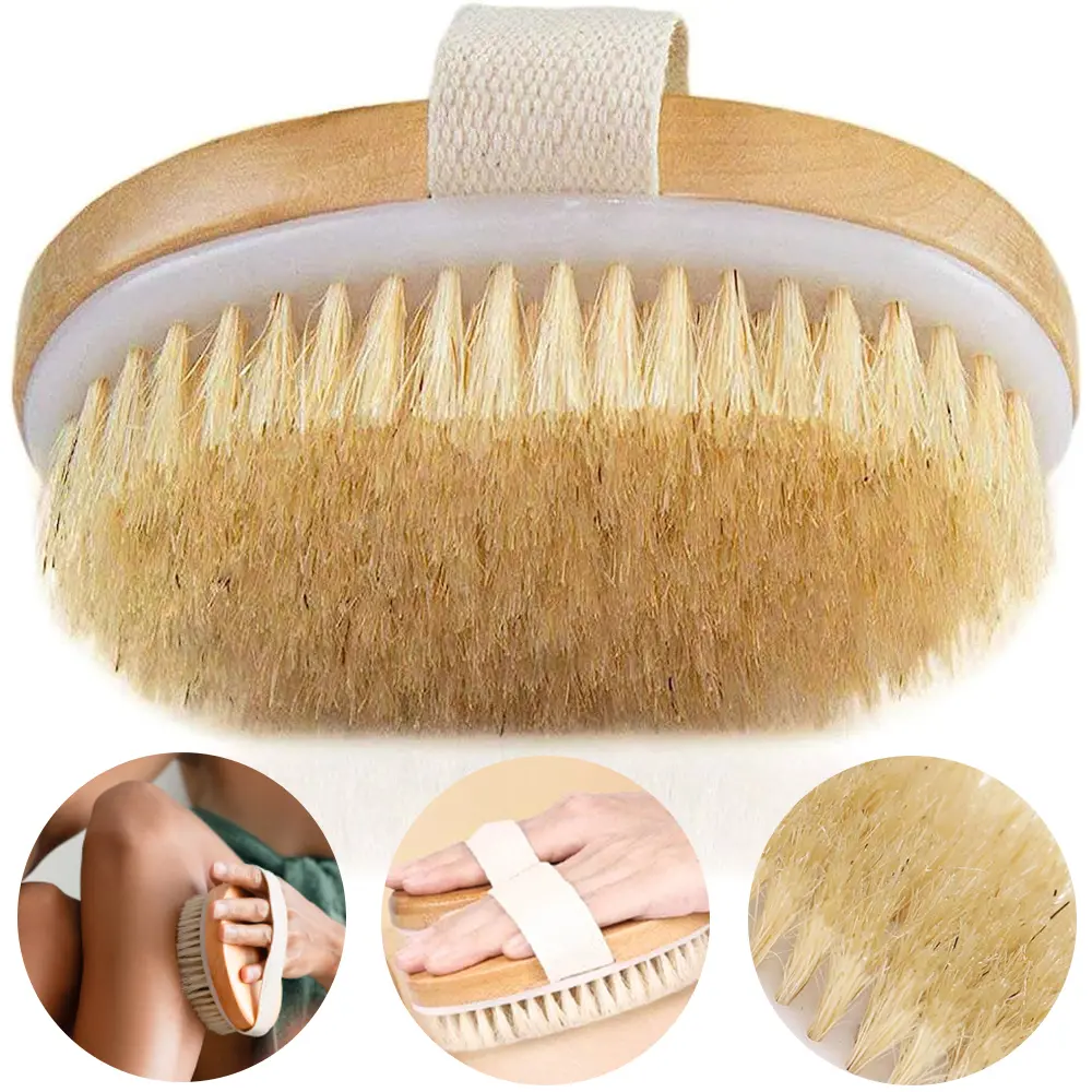 1pcs Exfoliating Wooden Body Massage Shower Brush Natural Bristle Bath Brush Soft SPA Woman Man Skin Care Wet Dry Body Brush Accessory Light Smooth Hand Personal