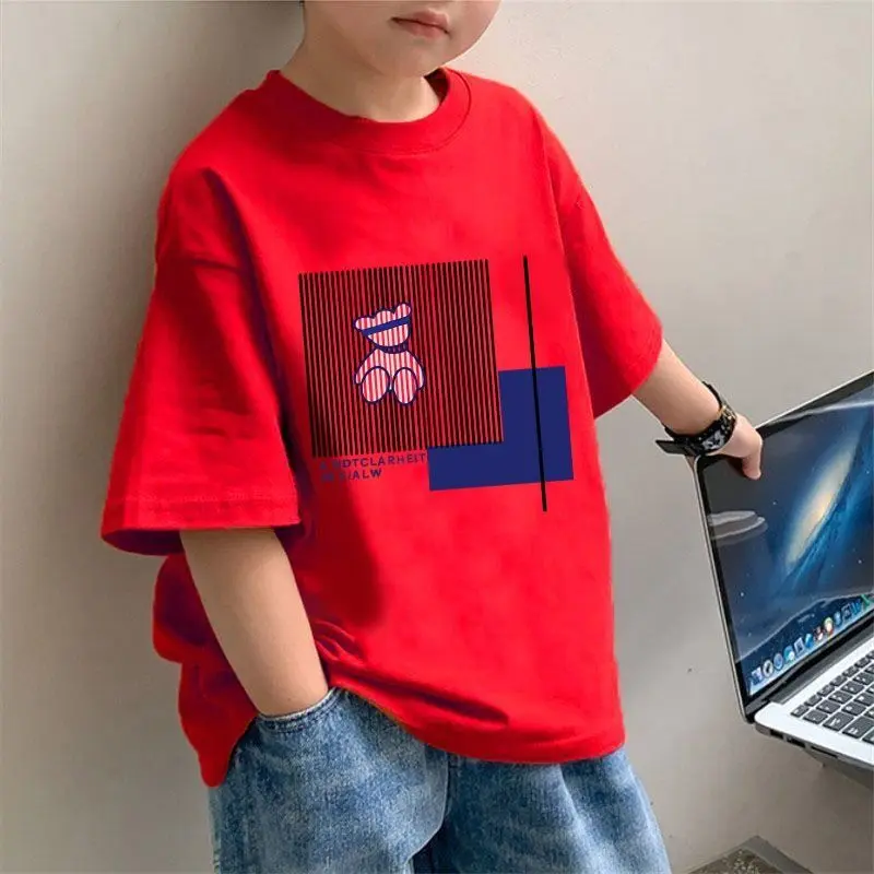 Áo Thun Ngắn Tay, Ali, Dành Cho Bé Trai, Thời Trang, Trẻ Em Trung Bình Và Lớn, Cotton Nguyên Chất, Áo Đẹp Trai, Hợp Xu hướng, Bộ Sưu Tập Mùa Hè Mới 3