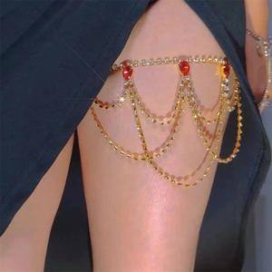 ห่วงโซ่ขา, หรูหราและเซ็กซี่, หลากชั้น, พลอยเทียม, แฟชั่น, สำหรับผู้หญิง, เหมาะสำหรับงานปาร์ตี้จัดเลี้ยงและชายหาด, หยดน้ำสีแดง, เครื่องประดับ, เครื่องประดับ