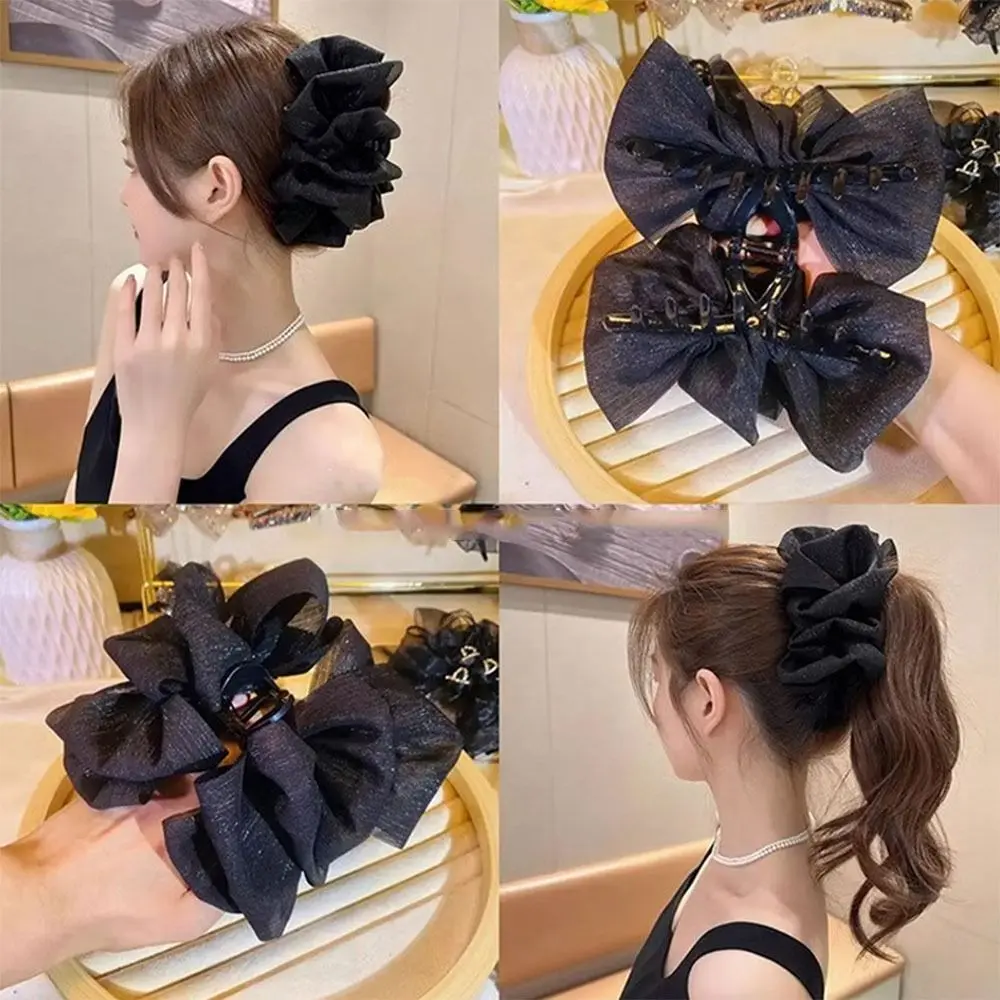 Mũ Cài Tóc Kẹp Bong Bóng Nơ Lưới Lụa Voan, Thời Trang, Kẹp Tóc Chống Trượt, Kẹp Tóc, Dụng Cụ Giữ Tóc Đuôi Ngựa Phụ Kiện Tóc Women Voi