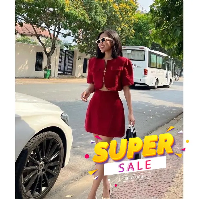 M063 - Set bộ vest áo croptop dạ xước khóa kéo giữa, mút độn vai, set đồ nữ đẹp