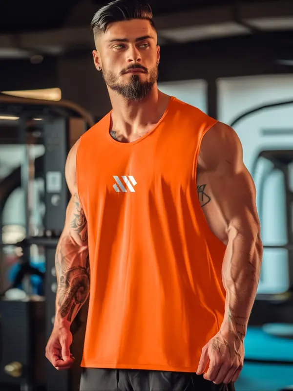 Men's Geometric Print Round Neck Sports Vest, Comfort Breathable Crew Neck Tank Top for Gym Workout Running, Casual Sportswear for Men, Indoor Outdoor Clothing 3