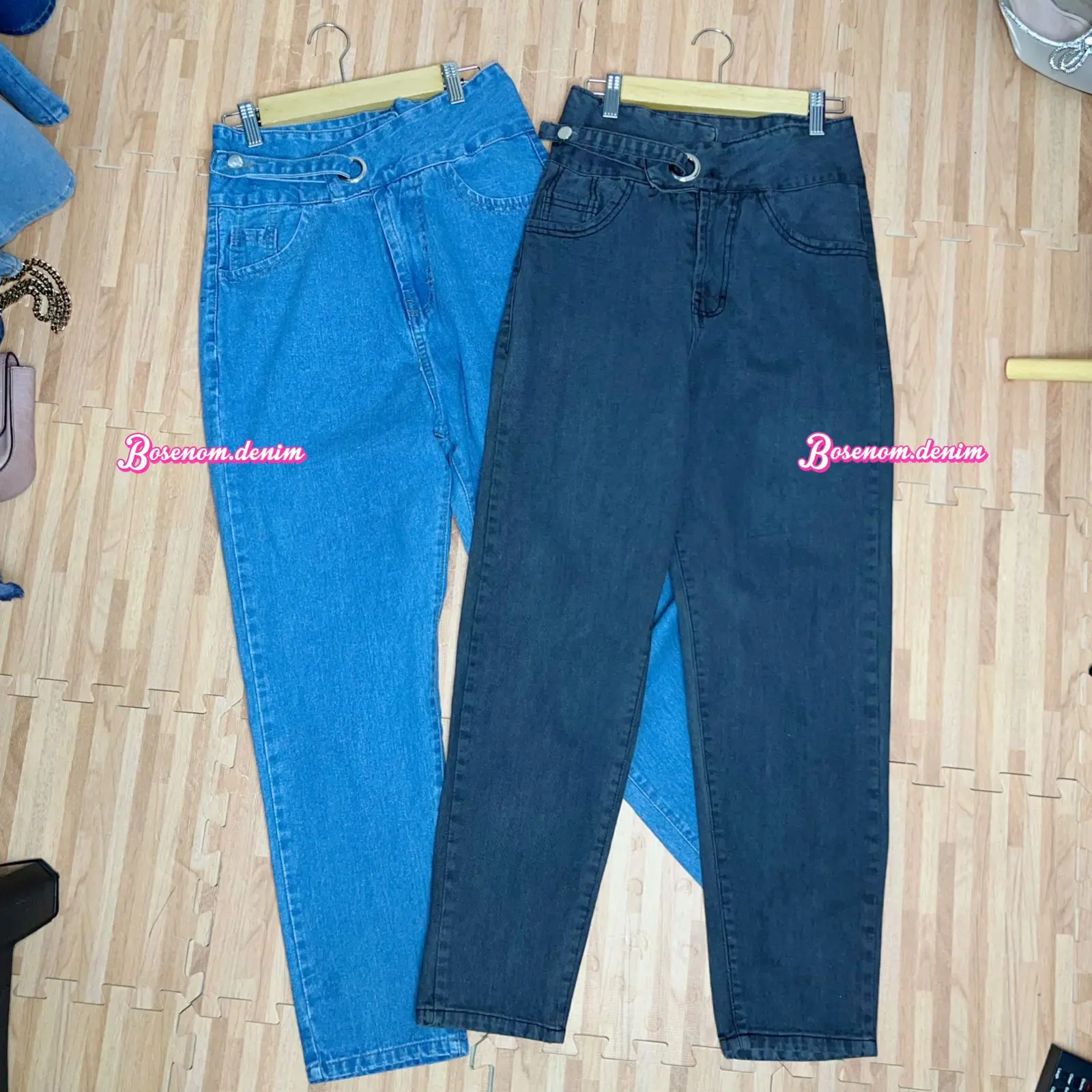 BOSENOM- Celana jeans wanita Boyfriend Highweist Holika standing jins baggy jeans highwaist d46 straight jeans warna abu denim Santai ikat pinggang Panjang High Waist Tebal Biru Nyaman Variasi celana jeans tinggi di atas perut baggy  jeans outfits