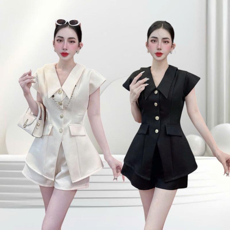  Set đồ nữ thiết kế CRAZYTEEN S5673 dành cho nữ gồm áo kiểu tay ngắn dáng peplum và quần short để đi chơi   Áo tay ngắn  Quần short   