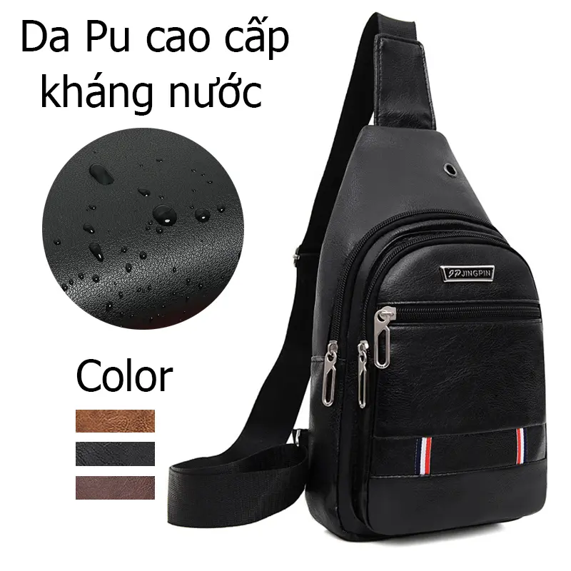 Túi nam đeo chéo da PU chống nước 3 ngăn, túi nam đeo ngực vai có lỗ nhét tai nghe phù hợp đi chơi, phượt, đi du lịch thời trang hàn quốc T2 T244