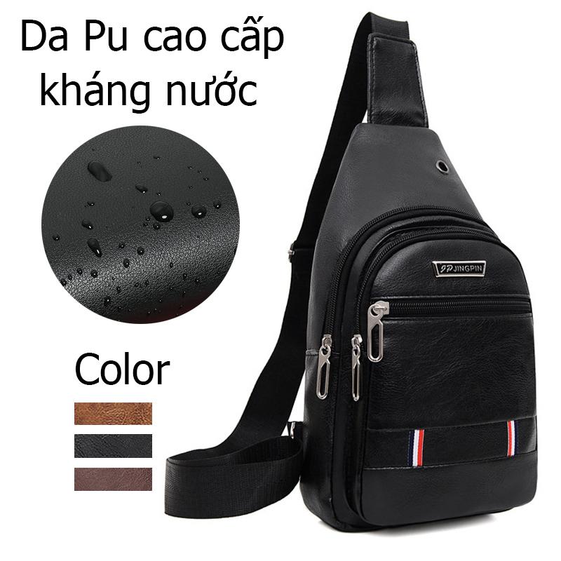  Túi nam đeo chéo da PU chống nước 3 ngăn túi nam đeo ngực vai có lỗ nhét tai nghe phù hợp đi chơi phượt đi du lịch thời trang hàn quốc T2 T244 