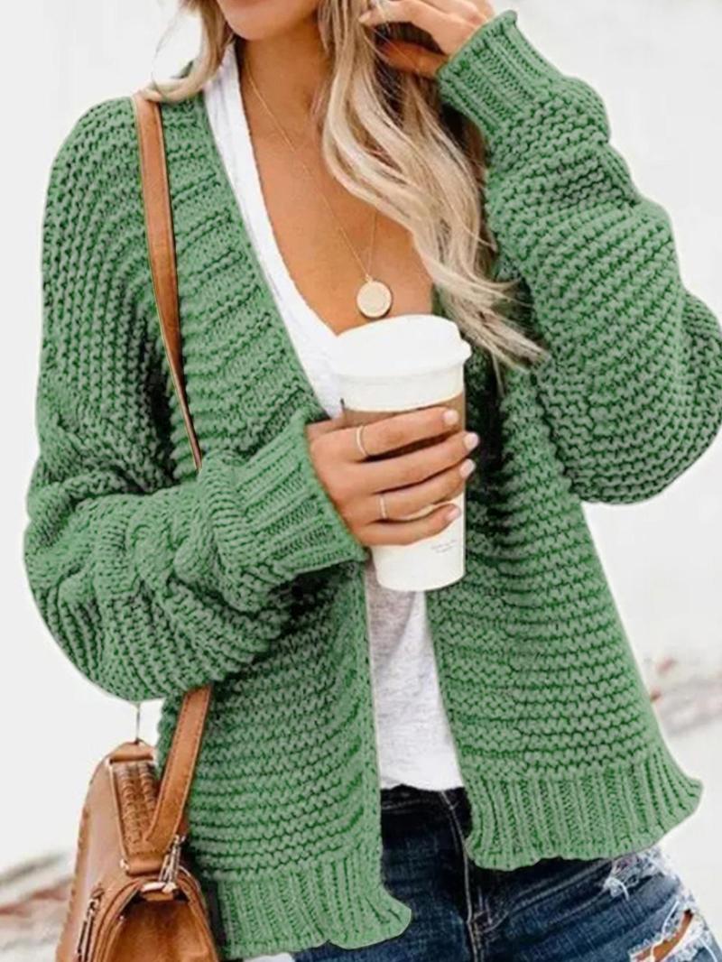 Product Introduction of Women's Plain Cable Knit Drop Shoulder  Cardigan, Casual Long Sleeve Open Front Knitwear for Spring & Fall, Fashion Women's Knit Clothing for Daily Wear 1