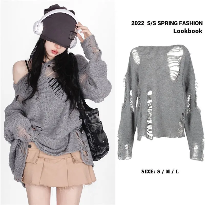 Sweater Lengan Panjang Berkait Longgar, Fesyen Wanita Musim Luruh, Kalis Matahari