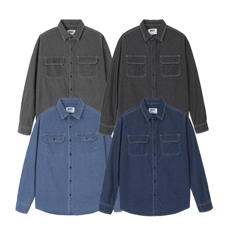  Áo Sơ Mi Denim Two Pockets Dekace Cao Cấp Vải Dày Co Giãn 