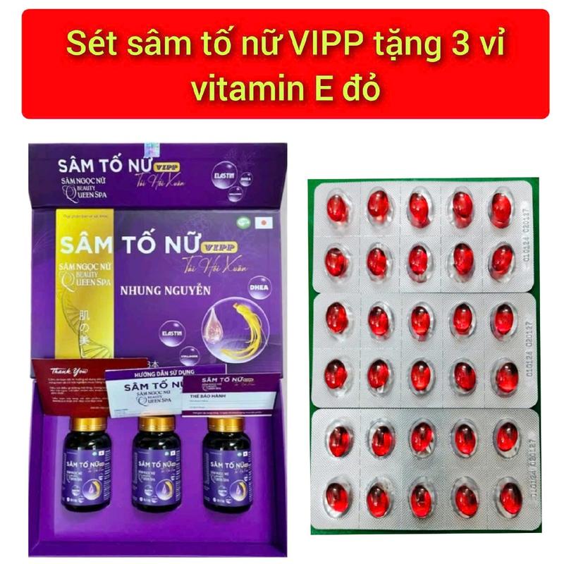 TPBS. Sâm tố nữ VIIP sét 3 lọ tặng 3 vỉ vitamin E ĐỎ 400 thực phẩm bỗ sung hỗ trợ chăm sóc da