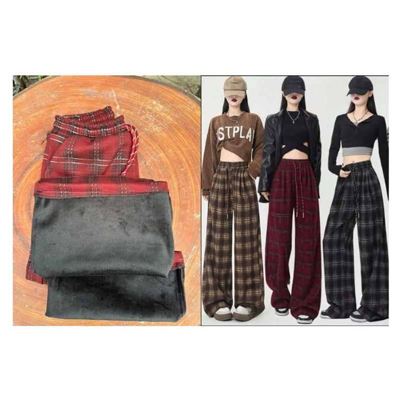 CÓ LÓT LÔNG quần dạ kẻ caro Ống Rộng Nữ Chất Mềm Mịn Cao Cấp Dày Dặn có size DĐ6888-KL Ong Women