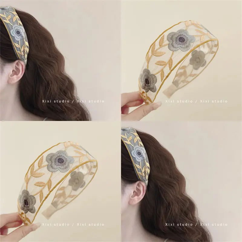 Canruoxia flower niche design headband embroidery headband versatile hair compression hair bundle disc hair machine exquisite outdoor hair hairpin