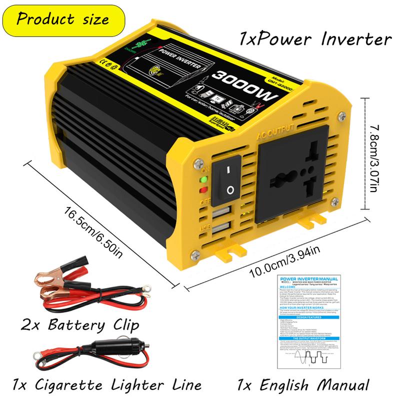 Biến tần năng lượng thông minh, 3000W, DC 12V sang AC 110 / 220V, Dual USB, Thích hợp cho các thiết bị thông minh 6