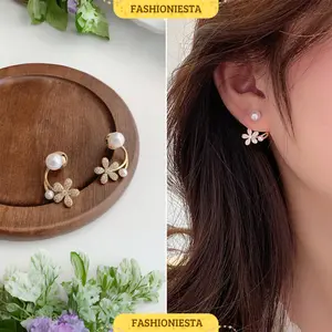 Anting-Anting Mutiara dan Bunga Anti Karat Aksesoris Wanita Korea Style Fashion