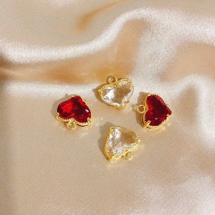 Mặt Dây Chuyền Quyến Rũ Trái Tim Đào Zircon, Mạ Vàng 18K, Phụ Kiện Tự Làm, Thích Hợp Làm Vòng Cổ Và Vòng Tay, Đồ Trang Sức Tự Làm