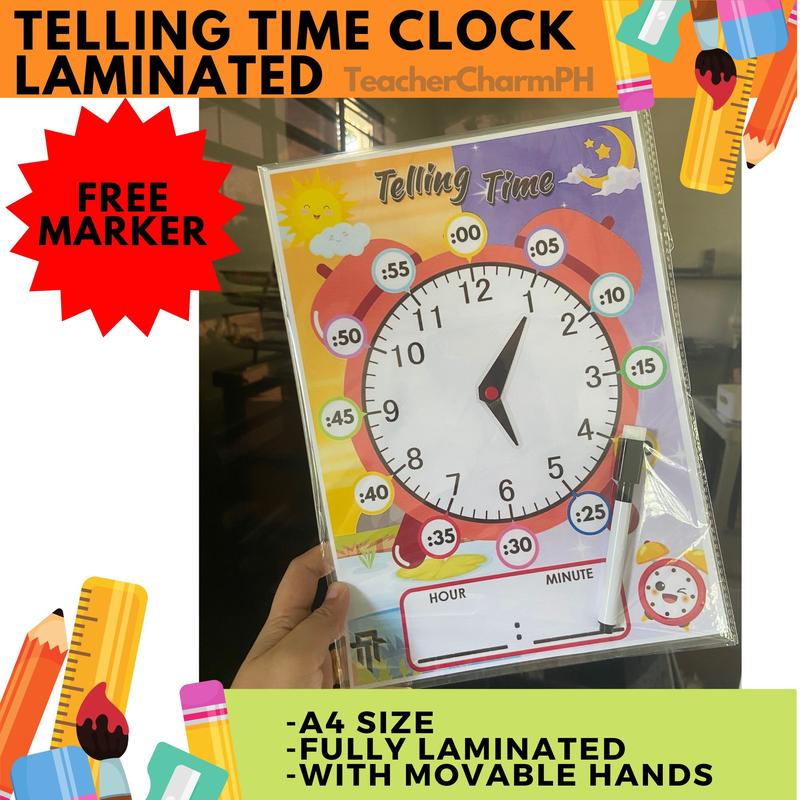 Sample Movable Clock Telling Time Clock Laminated Movable Hands with Free Marker A4 - TikTok ...