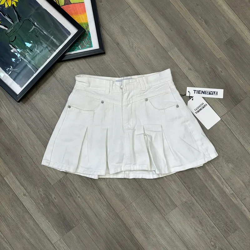 (CÓ BIGSIZE) Chân Váy Jean Xòe Xếp Ly Có Lót Quần Phom Ngắn Chất Jean Không Giãn - Nữ - Women -Khuy 5
