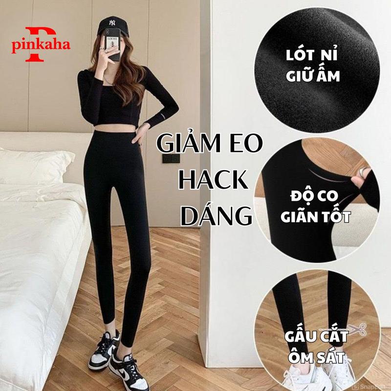 Quần legging nữ dài lót nỉ dày dặn PINKAHA nâng mông lưng siêu cao gen bụng giảm eo hack dáng LG15