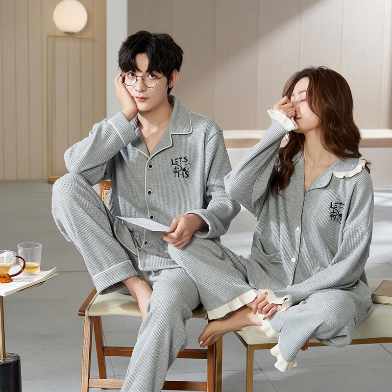 Bộ đồ ngủ mùa xuân và mùa thu của phụ nữ, bộ đồ ngủ cotton dài tay, bộ đồ mặc nhà của cặp đôi, áo nịt cotton, bộ đồ mùa thu mỏng của nam giới 2