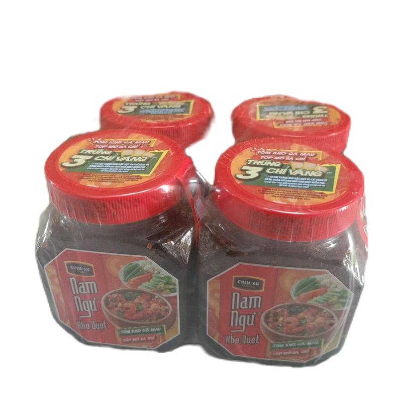 Combo 4 hộp kho quẹt tôm khô cà mau tóp mỡ ba chỉ nam ngư chinsu hộp 200g Ăn Vặt Food Nho Cay Chua