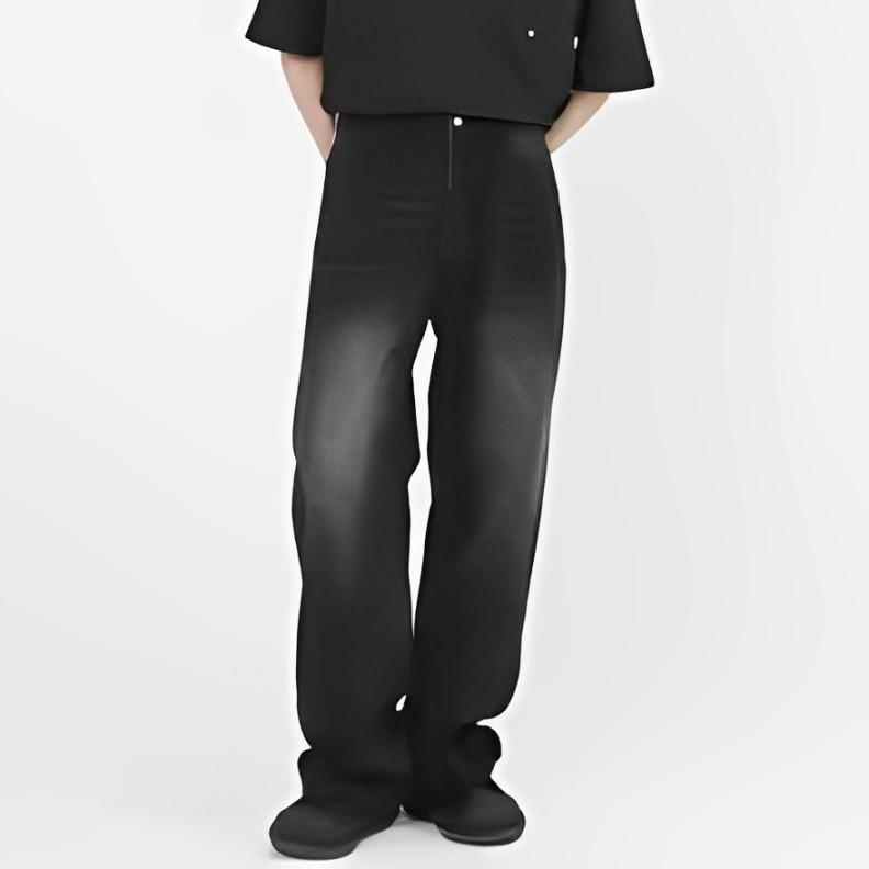 ORLESS - Celana Loose Jeans Black Wisker Style Loose-Fit Wide-Leg Straight-Leg High-Quality Denim Material 0