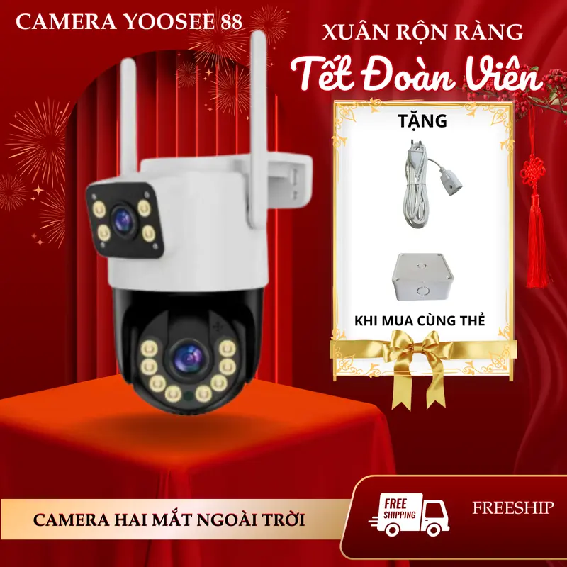 Camera hai mắt Yoosee wifi 4K hỗ trợ phóng to hình ảnh, chip xịn, có đèn báo động , xem đêm có màu, đàm thoại hai chiều, theo dõi chuyển động, cảnh báo người lạ, bảo hành 6 tháng, combo tặng thẻ 128Gb trải nghiệm. 0