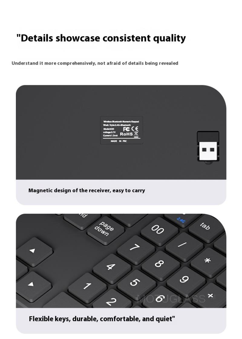 Product Introduction of Bàn phím số, Bàn phím số K35, Không dây 2.4Ghz và Bluetooth, Có Thể Sạc Lại USB C, Tương thích với IOS, Android và Windows, Bàn phím kỹ thuật số 15