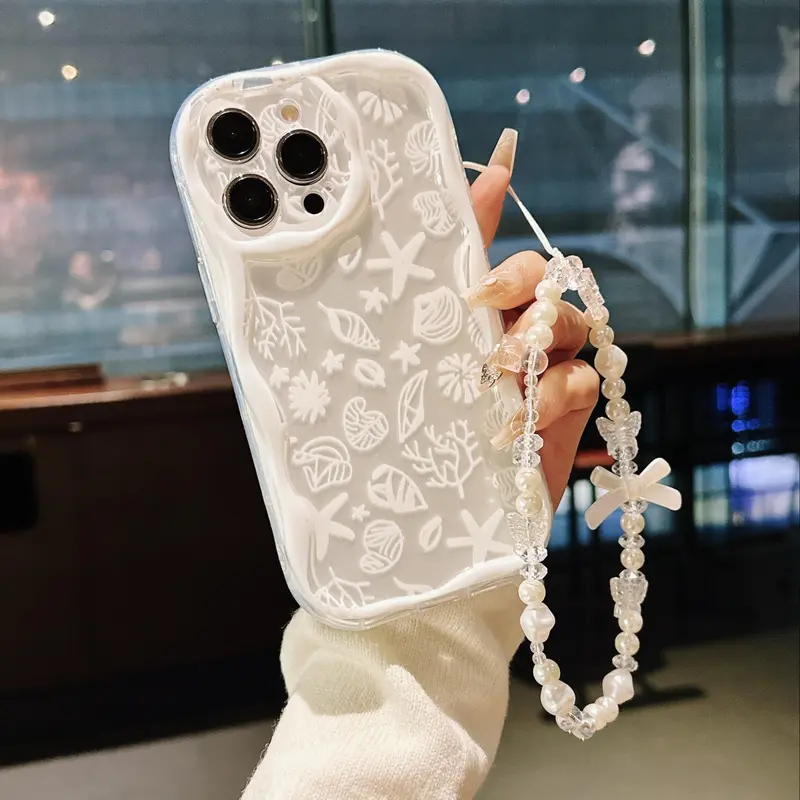 Starfish & Shell Pattern Phone Case with Lanyard, Anti-drop Phone Protective Cover, Phone Accessories for iPhone 11 12 13 14 15 Pro Max, Protector, for Smartphone, Cellphone 0