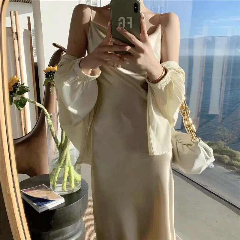 Váy Hai Dây Spaghetti Satin Acetate, Cao Cấp, Dành Cho Nữ, Váy Bodycon Xếp Nếp Eo, Váy Dài Nàng Tiên Cá Xã Hội, Thích Hợp Cho Mùa Hè 2