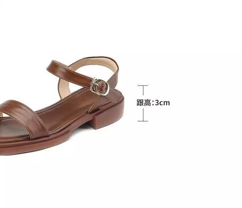 Product Introduction of Soft bottom low heel real leather flat bottom Roman style sandals for Women large size slip-on summer shoes comfortable 9