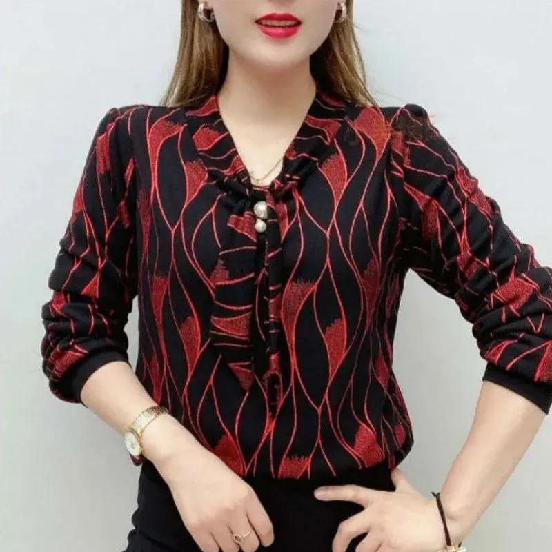 Áo Sơ Mi Cổ Chữ V In Hình Gợn Sóng Quần Áo Nữ, Băng Quấn, Thích Hợp Cho Mùa Xuân Và Mùa Thu, Hàng Mới Về, Đồ Trang Trí Ba Chiều Ngọc Trai Sang Trọng Kim Cương, Áo Cánh Nhẹ Áo Quần Áo Nữ Hàng Đầu Cho Nữ 1