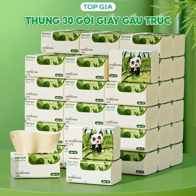 Thùng 46 gói giấy ăn gấu trúc Top Gia Khăn giấy rút bột tre, mềm min, an toàn