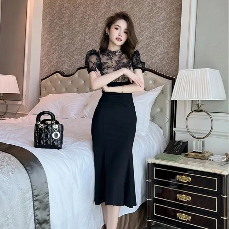 [Na Na Shop] A06 Đầm đuôi cá chất umi phối ren cá tính quyến rũ - dự tiệc áo vest nền tảng