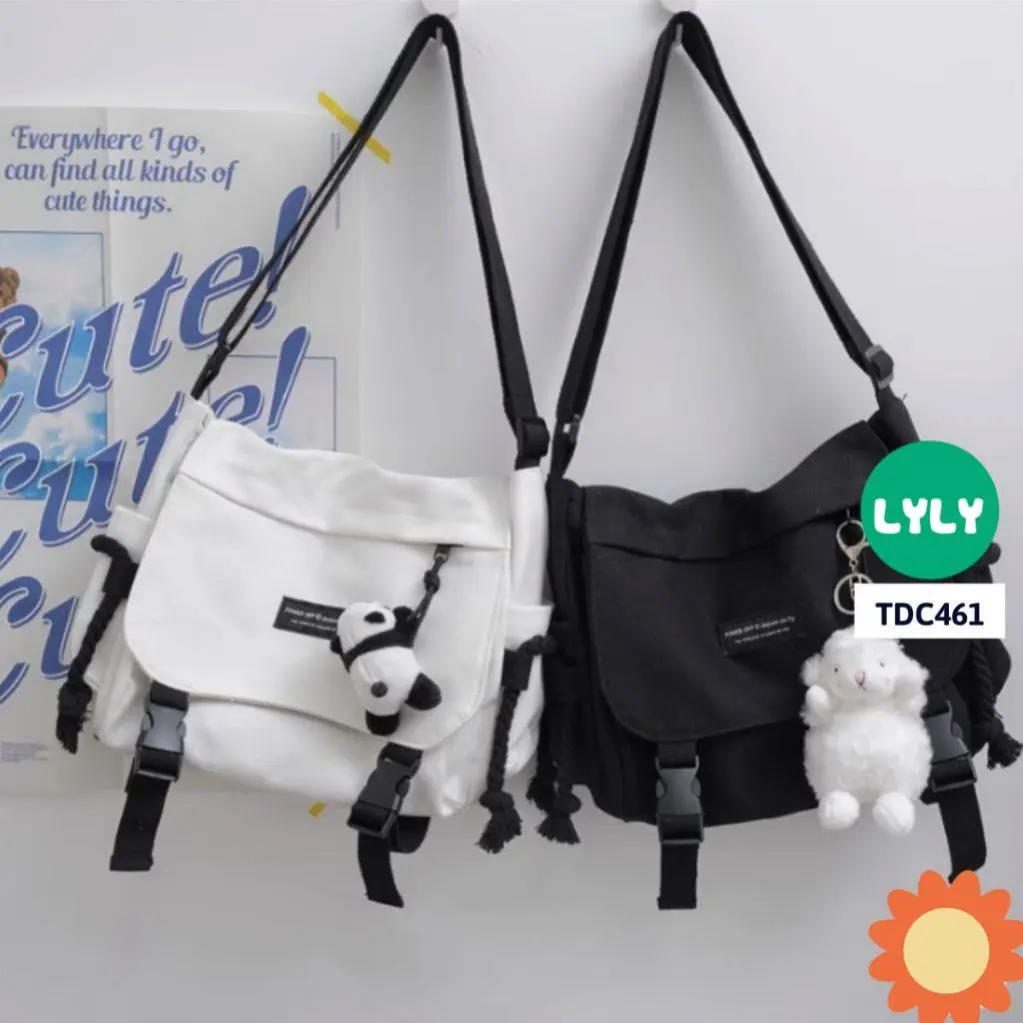 TDC461 Túi đeo chéo, túi đeo vai vải canvas Hàn Quốc Lyly (không có móc gấu)