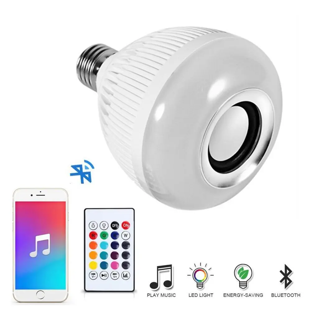 Speaker Bluetooth Lampu Remote Music LED Musik RGB Bohlam Putih Wireless