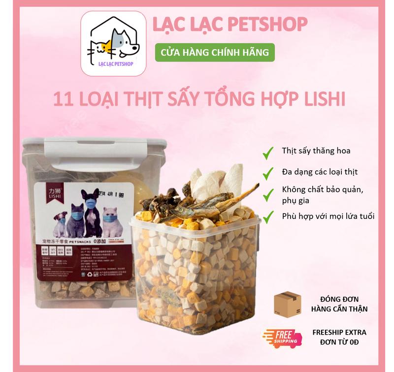 Thịt Sấy Khô Lishi Tổng Hợp Cho Chó Mèo (Tách Riêng Chim Cút) - Hộp 680g