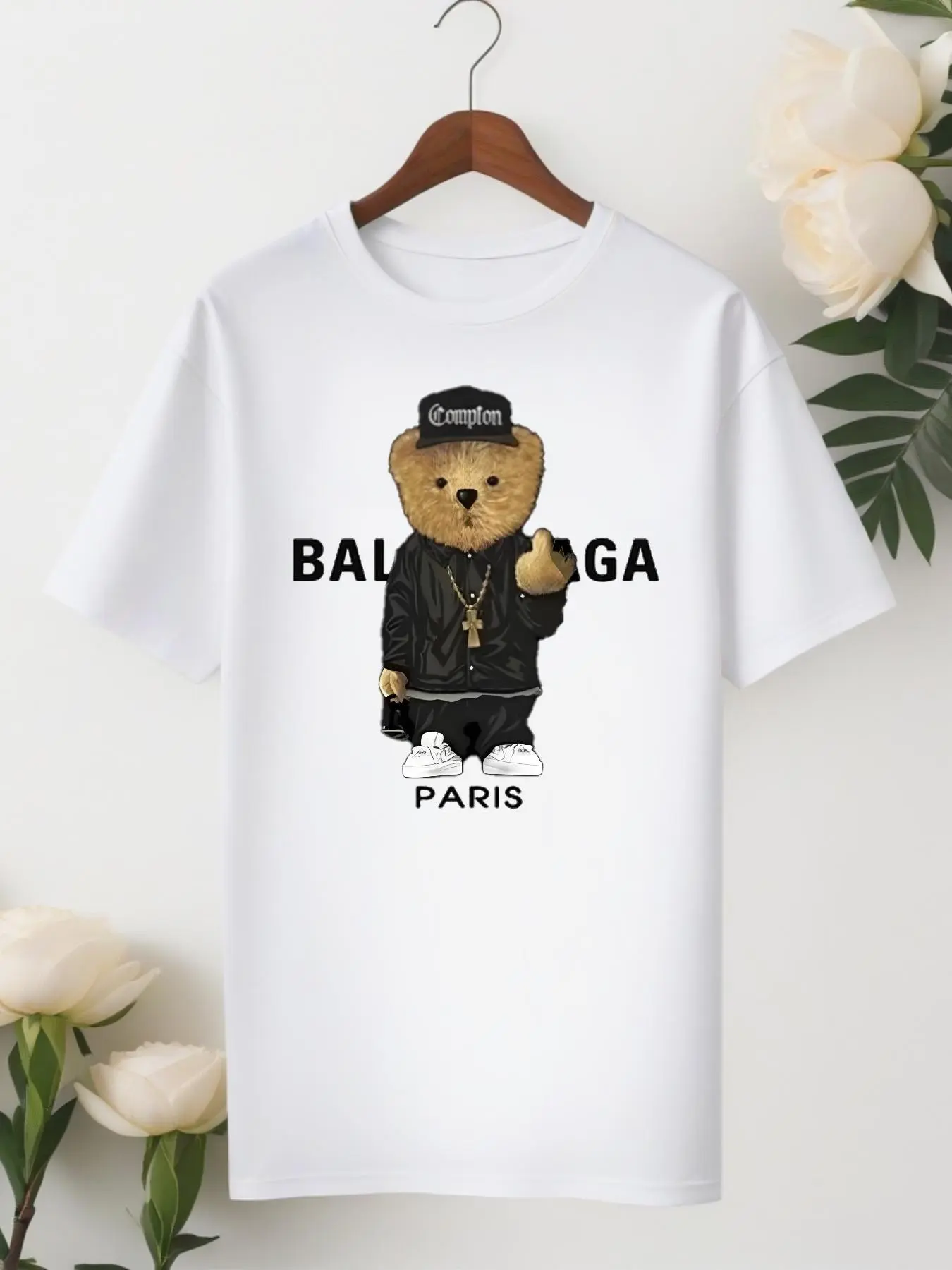 Men's Cartoon Bear Print Round Neck Tee, Regular Fit Casual Short Sleeve Crew Neck T-Shirt for Summer, Fashion Men's Top for Daily Wear, Tropical