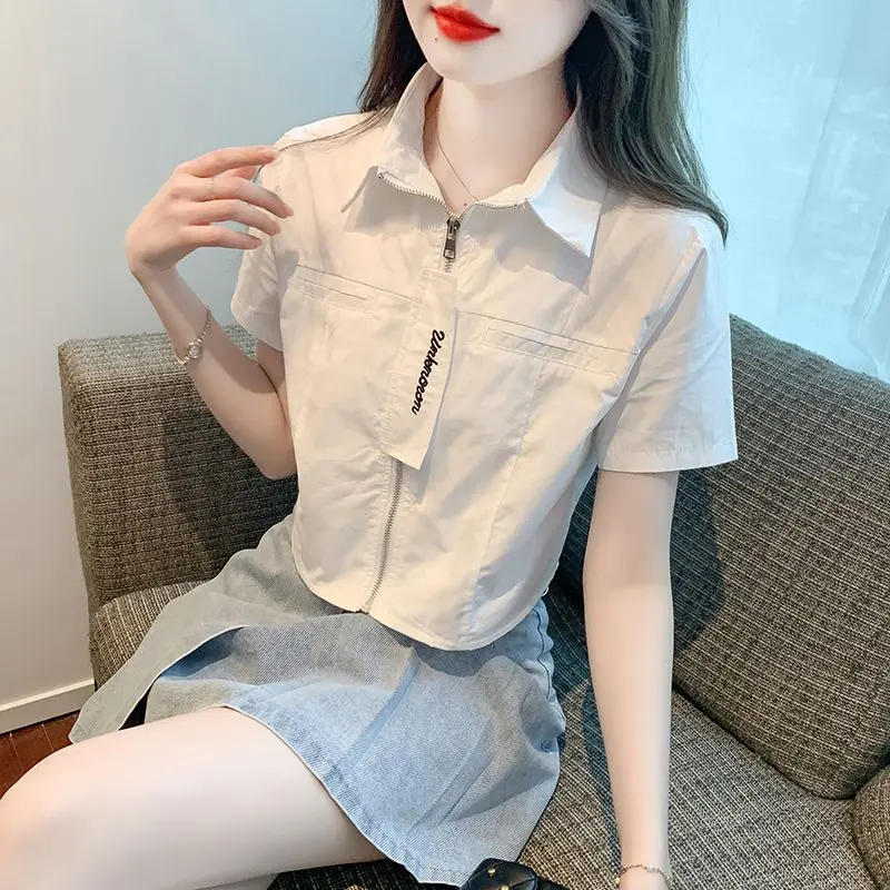 Áo Sơ Mi ngắn Tay Áo, Dành Cho Phụ Nữ, Phong Cách Nóng Bỏng Mùa Hè Mới 2024, Thiết Kế Độc Đáo Và Tinh Tế Kích Thước Nhỏ Gọn Áo Ngắn Độc Đáo