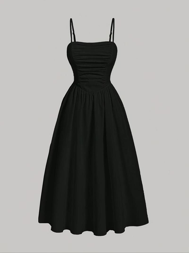 Product Introduction of Women's Solid Color Cami Dress, Elegant Sleeveless Spaghetti Strap Dress for Party Dating Wear, Ladies Summer Clothes 1