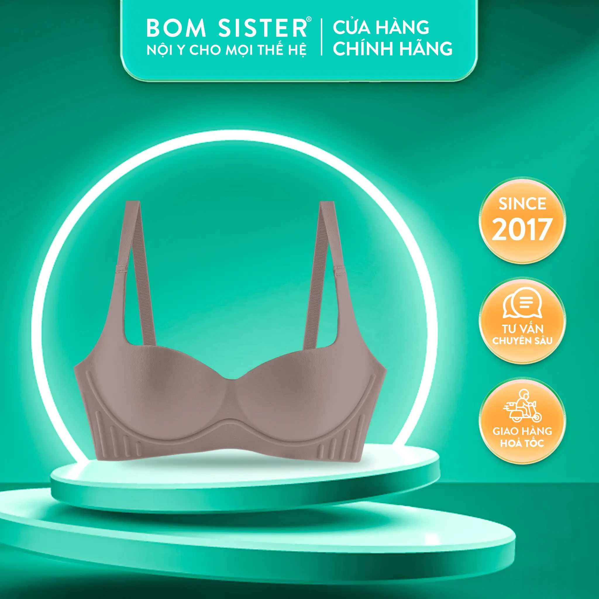 BOM Sister x Ngọc Trinh - Áo lót nâng ngực, áo ngực mặc áo dài chất su không gọng mút nâng đẩy BOM Sister MU2506 + MUQ2506