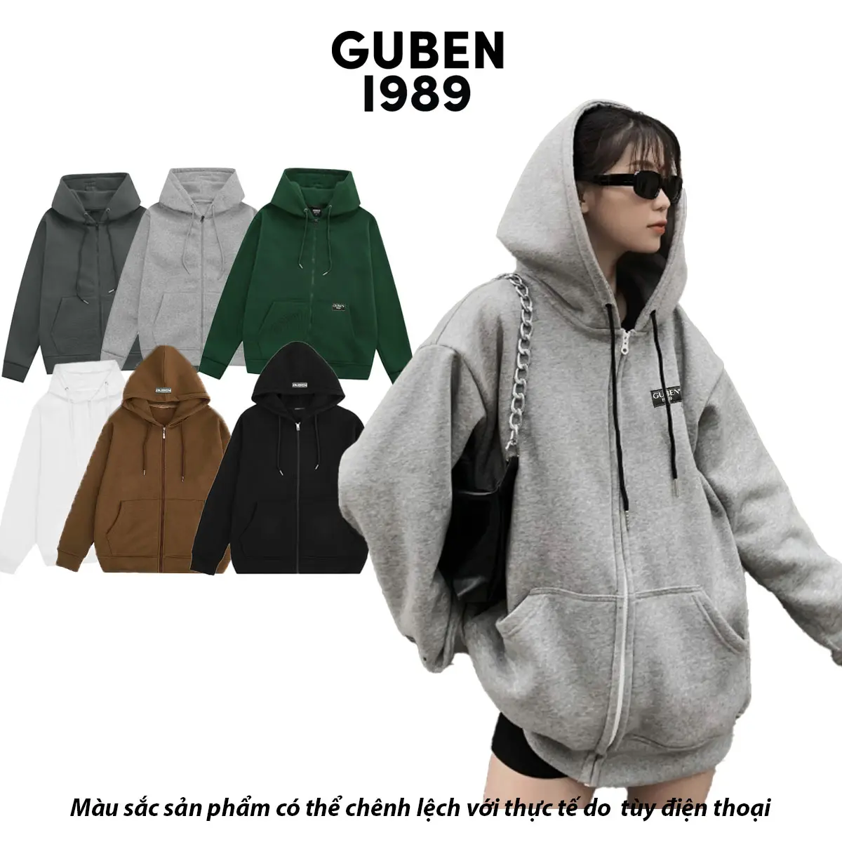 GUBEN-1989   hoodie  ZIP trơn   thông thường Có Túi trong Menswear Áo Tay Dài zipper zipper zipper