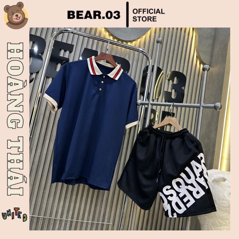 BỘ QUẦN ÁO POLO MÀU XANH THAN , LÉ CỔ SỌC NAM NỮ BQ: 47 Cotton Menswear