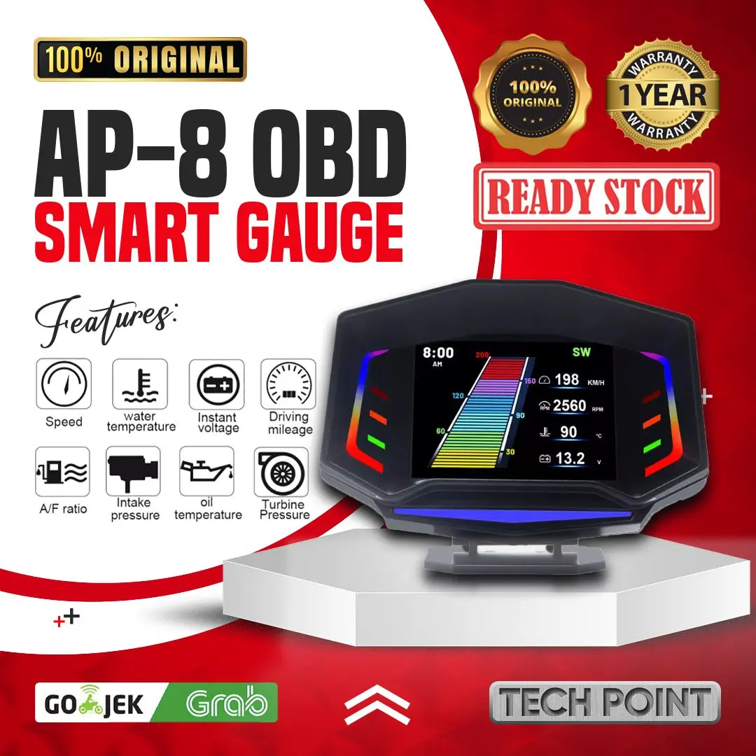 Universal OBD Car HUD Smart Gauge Speedometer Digital Mobil Dengan Alarm - AP8