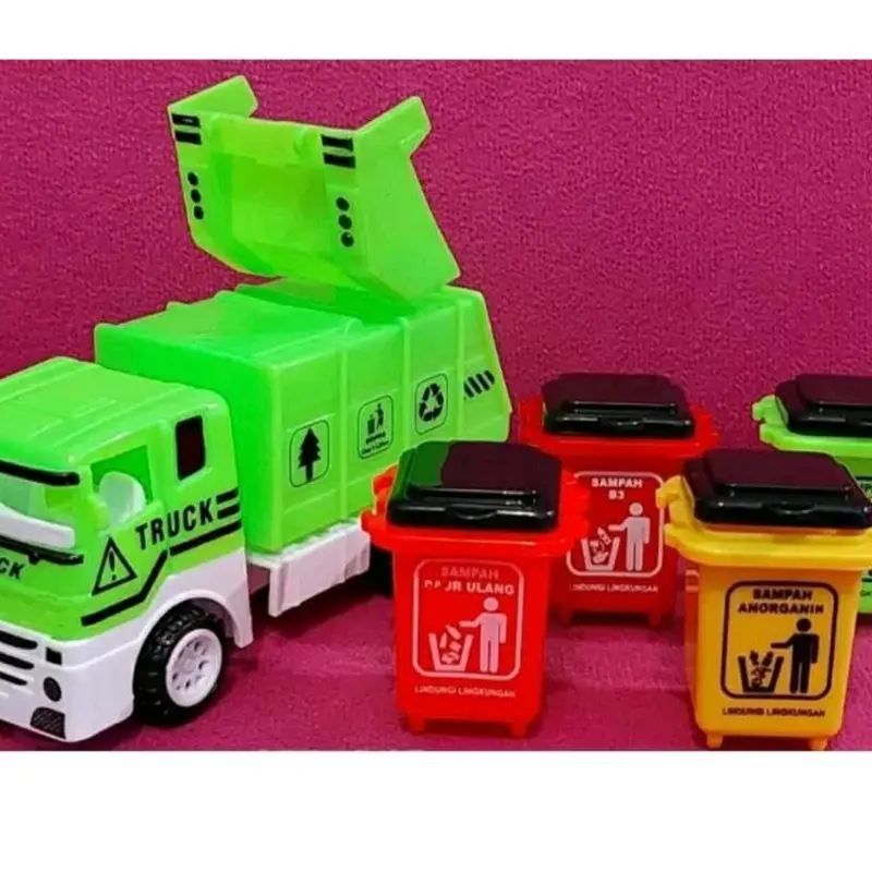 2pc MAINAN MOBIL TRUCK SAMPAH PLUS TEMPAT SAMPAH UKURAN MINI / MAINAN MOBIL TRUK KOMPACTOR MINI 1