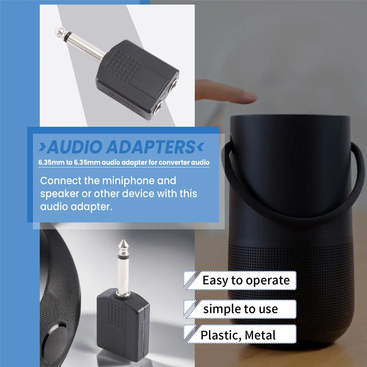 Black 6.35 1/4" Male to Dual Female Mono Y Cord PA Audio Cable Adapter