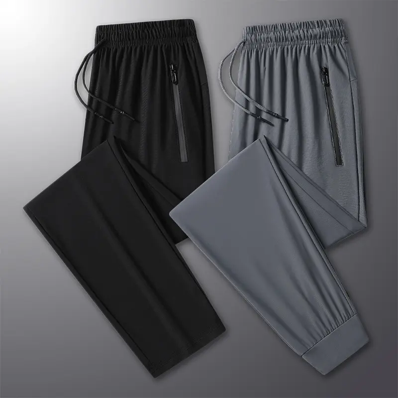 New Summer Men's Ice Silk Quick-Drying Sports Pants Loose Thin Breathable Knit Casual Stretch Running Pants
